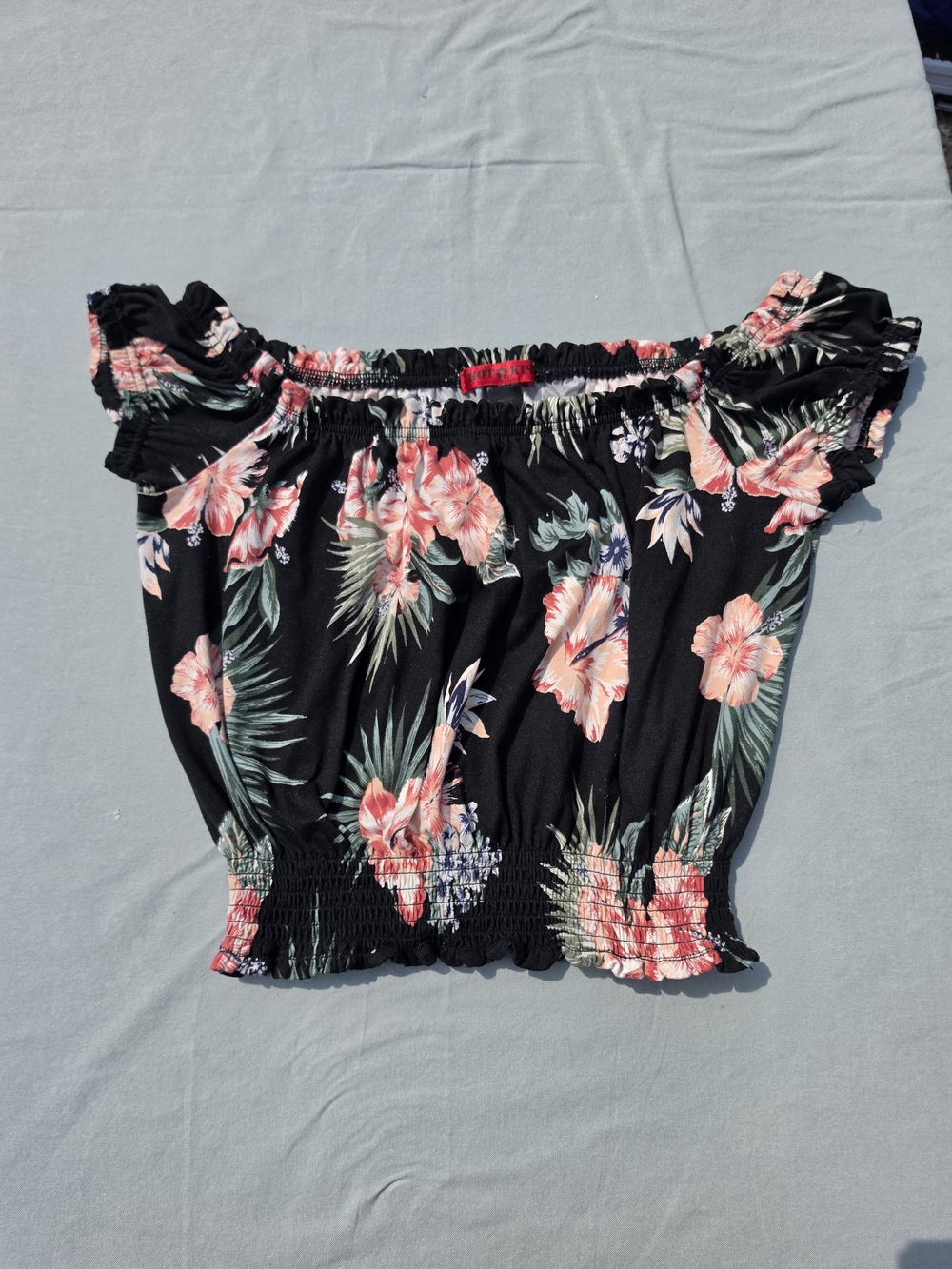 Hot Kiss Black Floral Off-Shoulder Crop Top